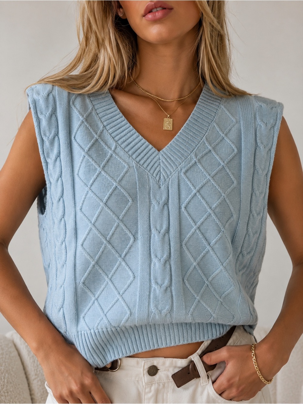 Princess Polly Cable Knit Sweater Vest M/L Blue NWT
